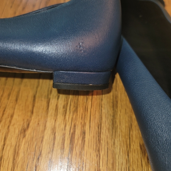 Gucci Round Toe Navy Blue Genuine Leather Silver GG Logo Flat Loafers Shoes - Picture 6 of 13